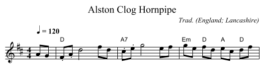 Alston Clog Hornpipe - staff notation