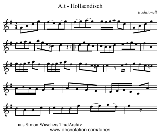 Alt - Hollaendisch - staff notation