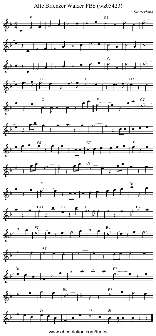 Alte Brienzer Walzer FBb (wz05423) - staff notation