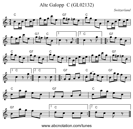 Alte Galopp  C (GL02132) - staff notation