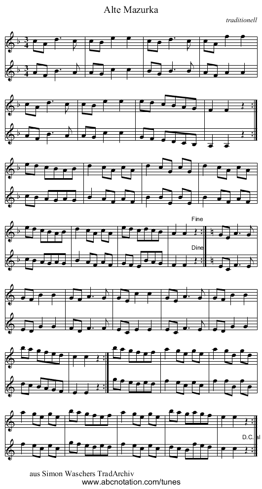 Alte Mazurka - staff notation