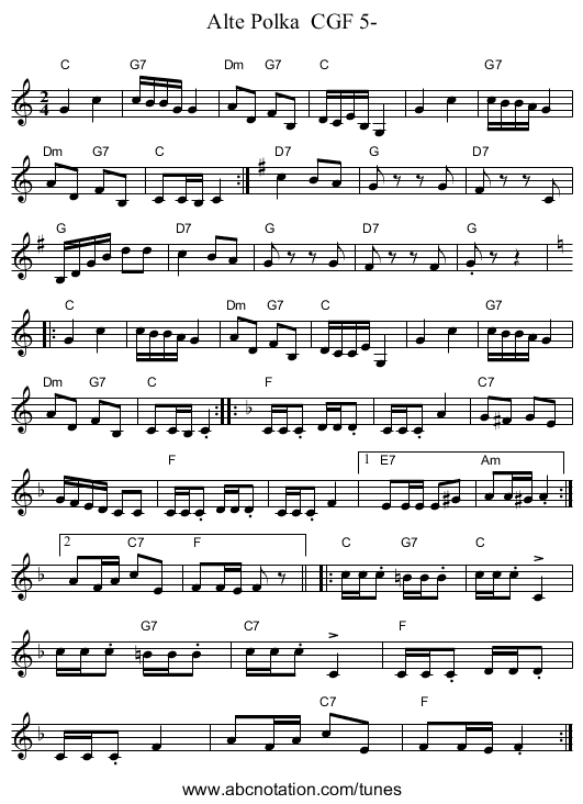 Alte Polka CGF 5- - staff notation