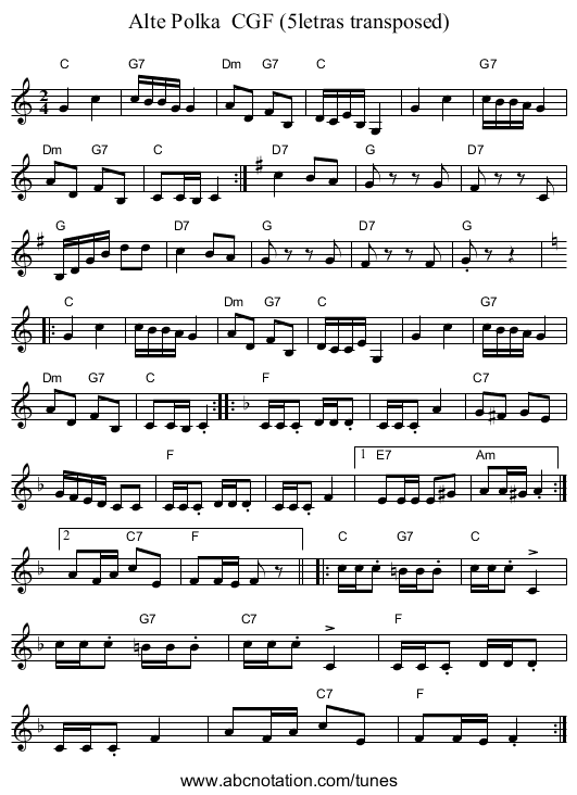 Alte Polka  CGF (5letras transposed) - staff notation
