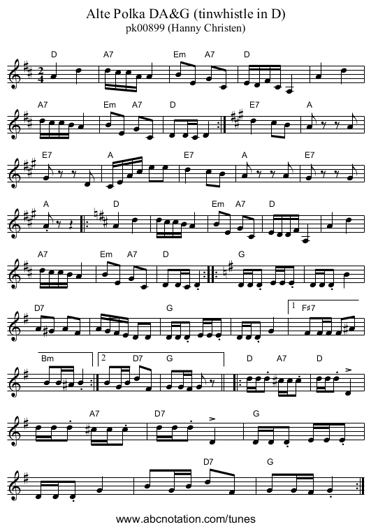 Alte Polka DA&G (tinwhistle in D) - staff notation