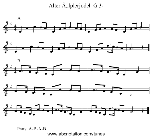 Alter Älplerjodel G 3- - staff notation