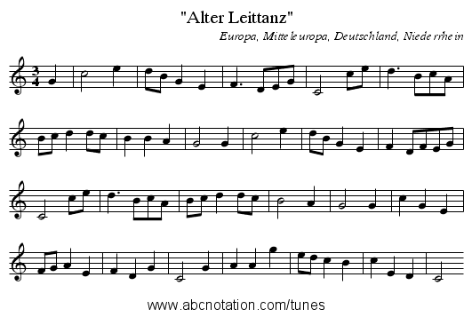 Alter Leittanz - staff notation