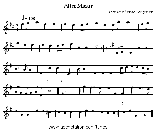 Alter Masur - staff notation