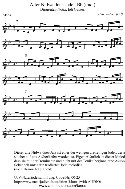 Alter Nidwaldner-Jodel Bb (trad.) - staff notation