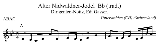 Alter Nidwaldner-Jodel  Bb (trad.) - staff notation