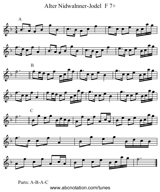 Alter Nidwalnner-Jodel F 7+ - staff notation