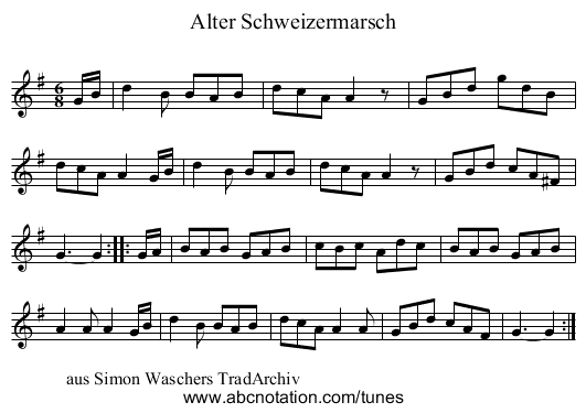 Alter Schweizermarsch - staff notation