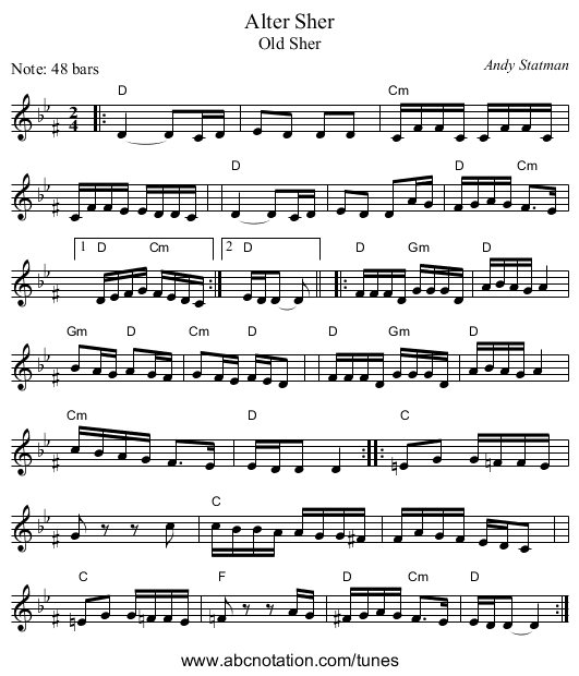 Alter Sher - staff notation