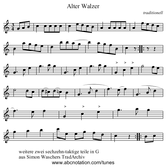 Alter Walzer - staff notation