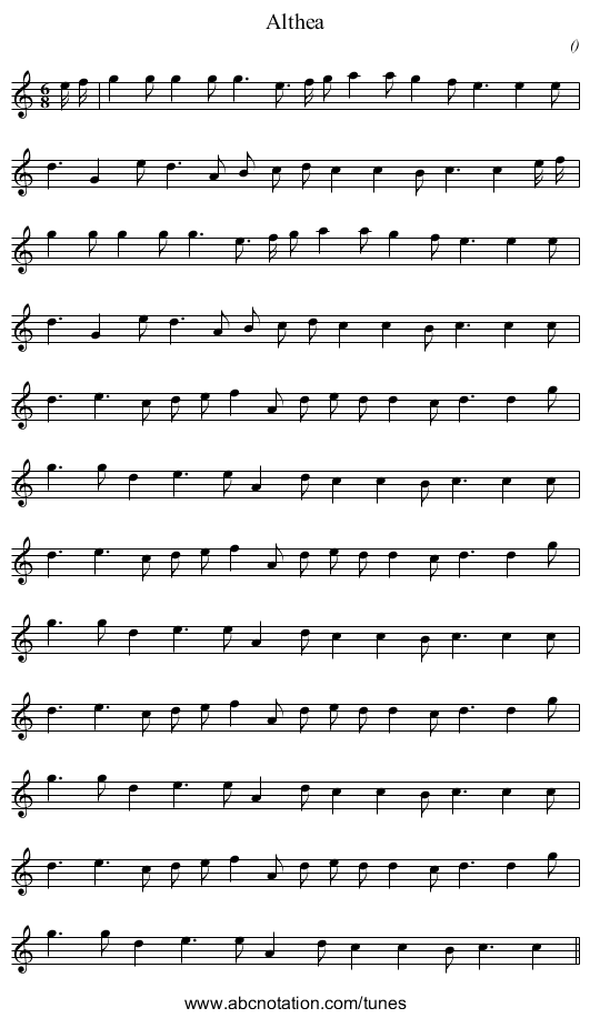 Althea - staff notation