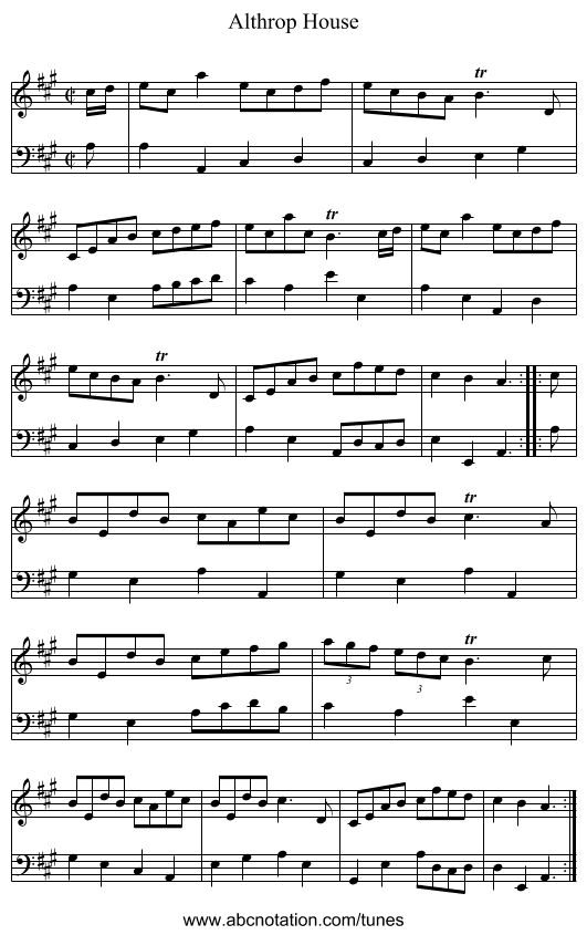 Althrop House - staff notation