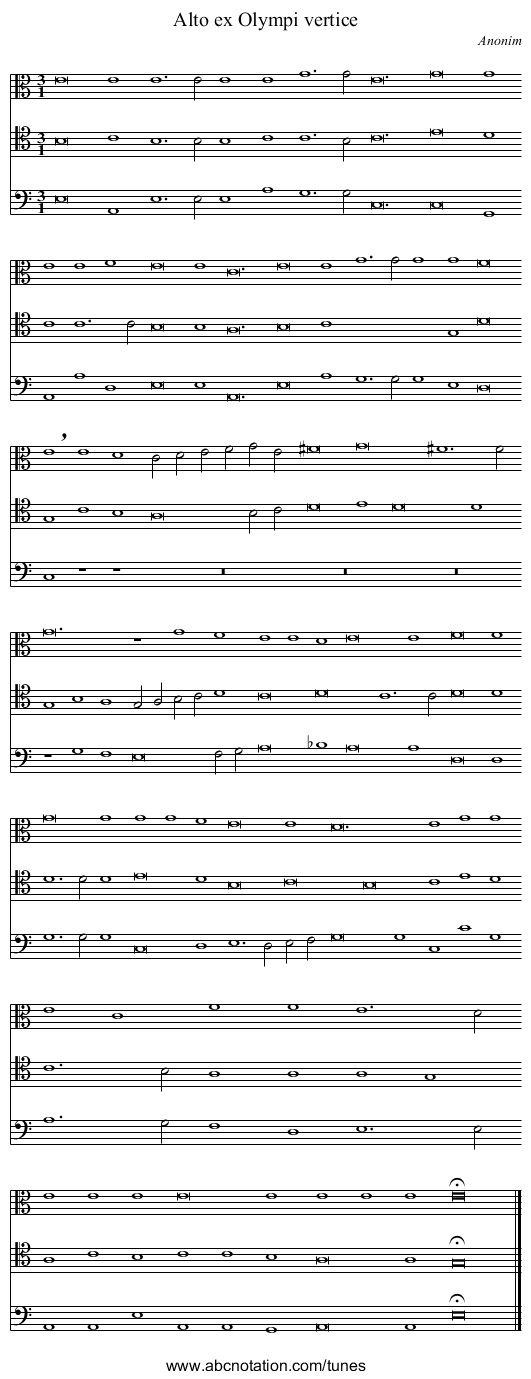 Alto ex Olympi vertice - staff notation