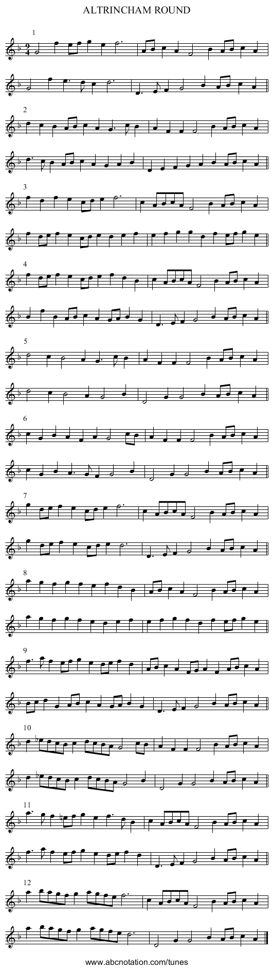 ALTRINCHAM ROUND - staff notation