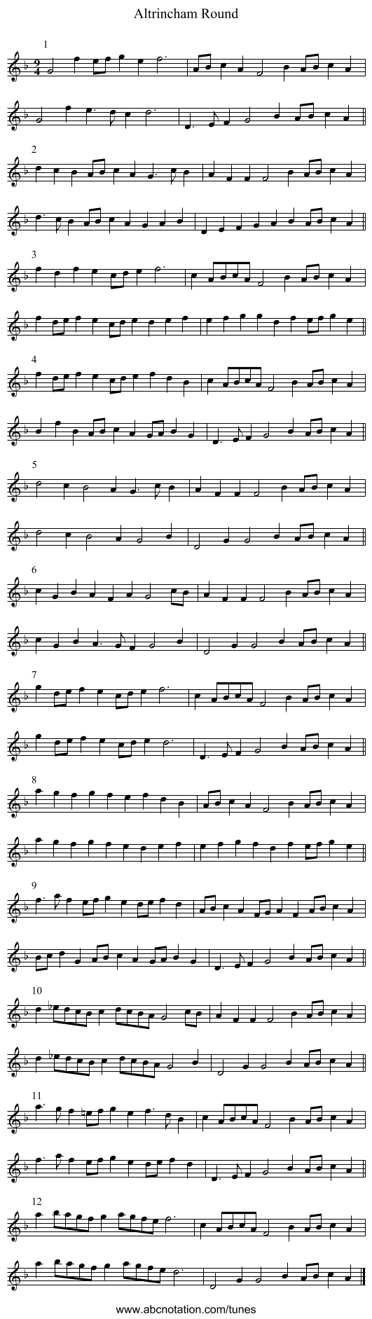 Altrincham Round - staff notation