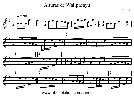 Alturas de Wallpacayu - staff notation