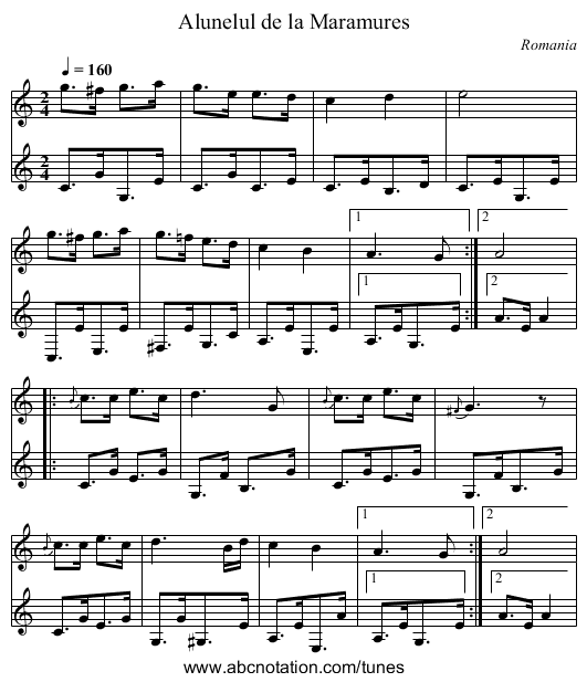 Alunelul de la Maramures - staff notation