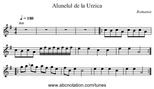 Alunelul de la Urzica - staff notation