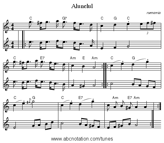Alunelul - staff notation