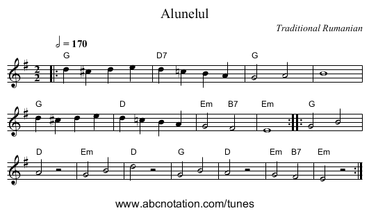Alunelul - staff notation
