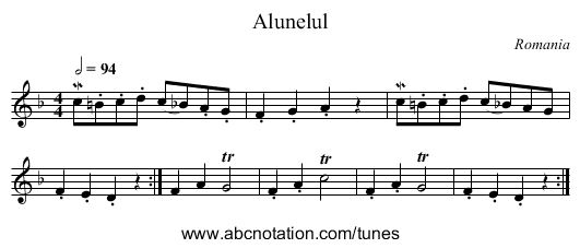 Alunelul - staff notation