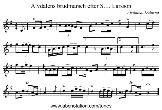 Älvdalens brudmarsch efter S. J. Larsson - staff notation