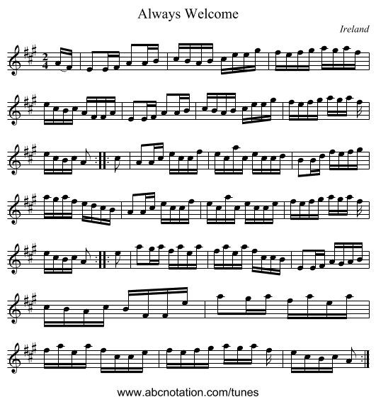 Always Welcome - staff notation