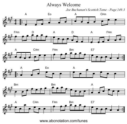 Always Welcome - staff notation