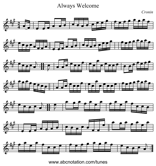 Always Welcome - staff notation