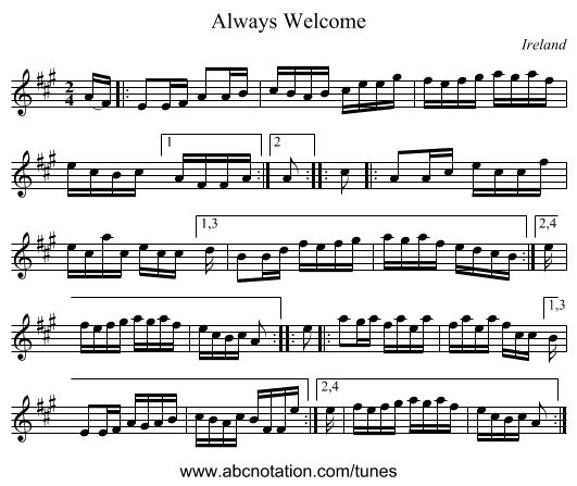 Always Welcome - staff notation