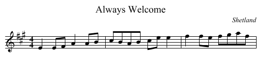 Always Welcome - staff notation