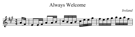 Always Welcome - staff notation