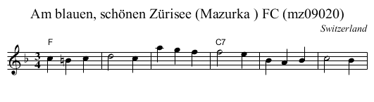 Am blauen, sch&ouml;nen Z&uuml;risee (Mazurka ) FC (mz09020) - staff notation