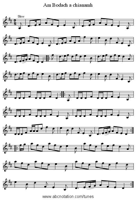 Am Bodach a chianamh - staff notation