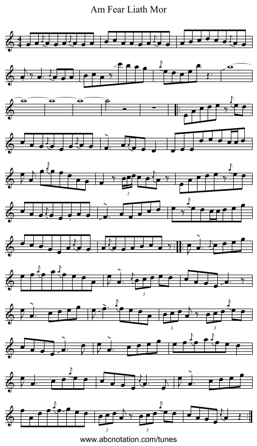 Am Fear Liath Mor - staff notation