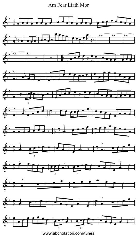Am Fear Liath Mor - staff notation