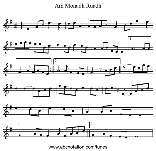 Am Monadh Ruadh - staff notation