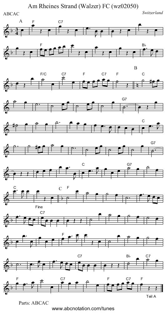 Am Rheines Strand (Walzer) FC (wz02050) - staff notation