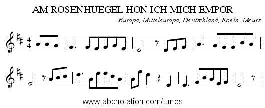 AM ROSENHUEGEL HON ICH MICH EMPOR - staff notation