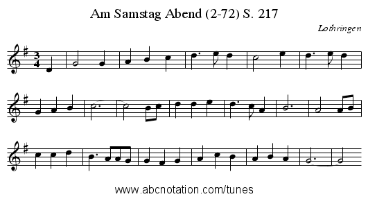 Am Samstag Abend (2-72) S. 217 - staff notation