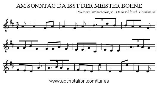 AM SONNTAG DA ISST DER MEISTER BOHNE - staff notation