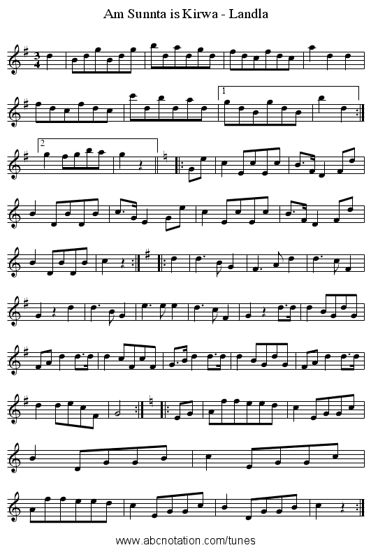 Am Sunnta is Kirwa - Landla - staff notation