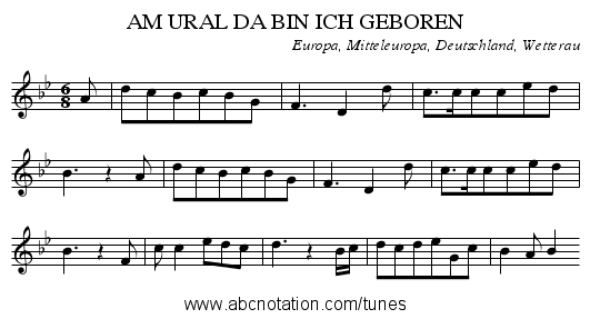 AM URAL DA BIN ICH GEBOREN - staff notation