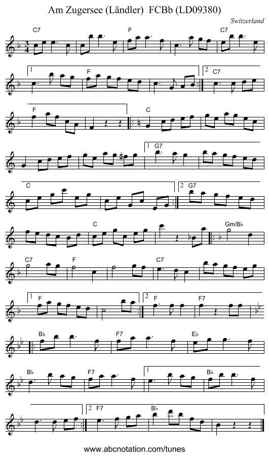 Am Zugersee (L&auml;ndler)  FCBb (LD09380) - staff notation