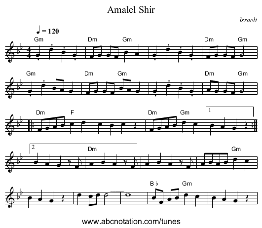 Amalel Shir - staff notation