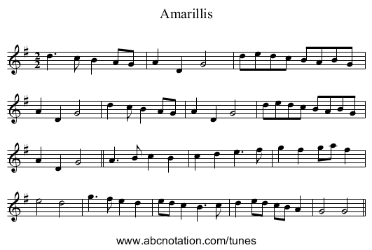 Amarillis - staff notation