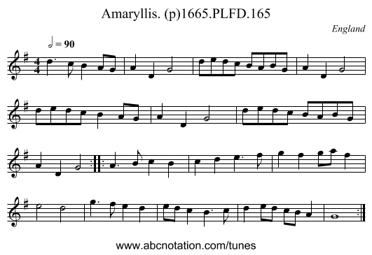 Amaryllis. (p)1665.PLFD.165 - staff notation